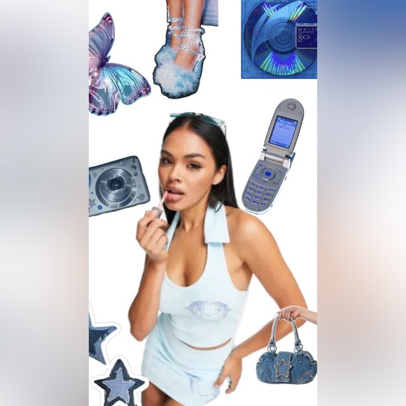 ASYOU Terrycloth Mini Skirt + Halter Crop with Dolphin Graphic Hot Fix in Blue - Picture 1 of 16